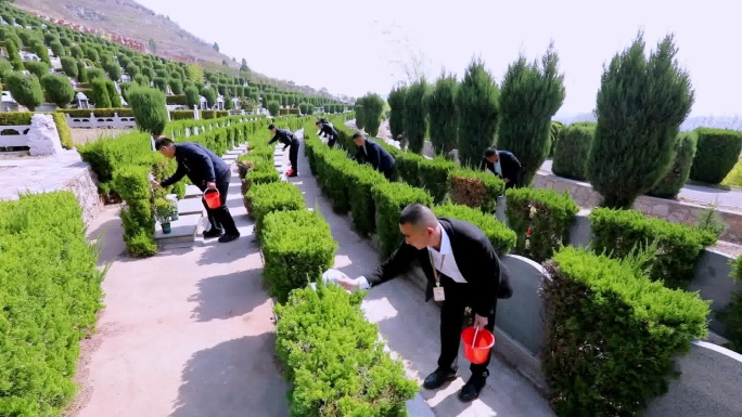 清明节扫墓祭祀桃花山墓园航拍全景