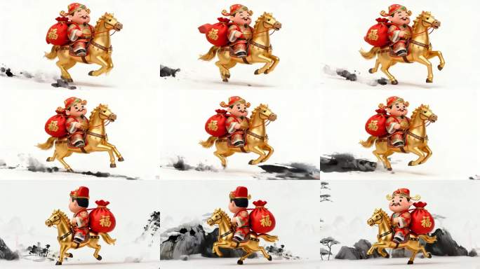 《三款》喜庆水墨风财神送福素材