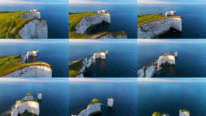 英格兰多塞特郡普尔贝克岛的老哈里岩石的鸟瞰图