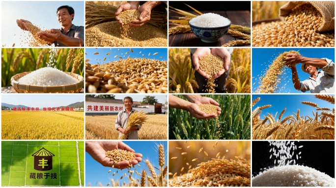水稻农业大米小麦麦田丰收稻谷稻田三农播种