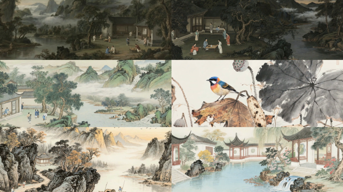 古人生活场景水墨风