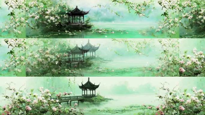 茉莉花中国风烟雨江南园林背景