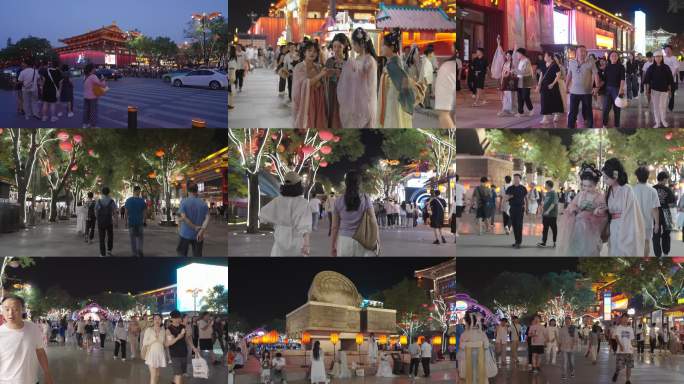 西安步行街夜景游客