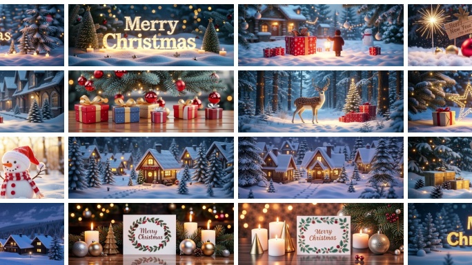 【宽屏】圣诞雪景氛围视频圣诞节装饰与场景