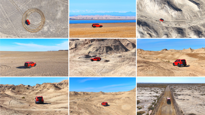 汽车行驶戈壁雅丹无人区云跟车