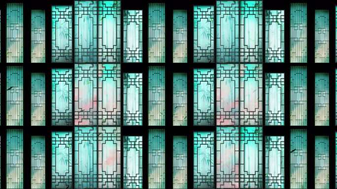 水墨风窗棂动画青绿色竹影窗格背景