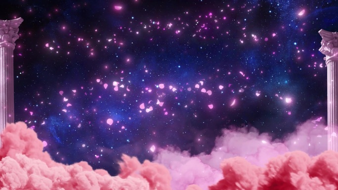 花瓣飘落梦幻舞台粉云星空罗马柱背景
