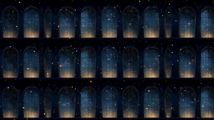 梦幻星空哥特式窗户循环