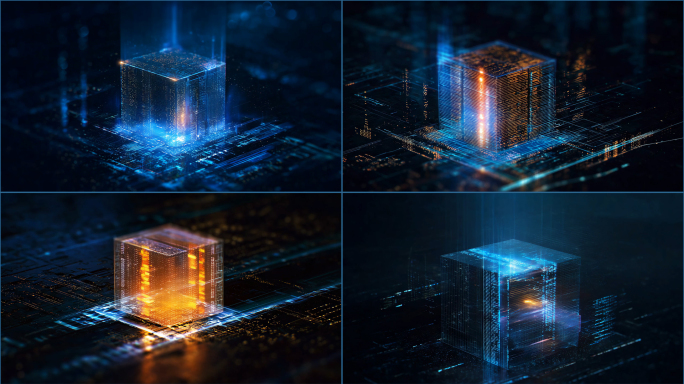 科技感赛博朋克发光立方体