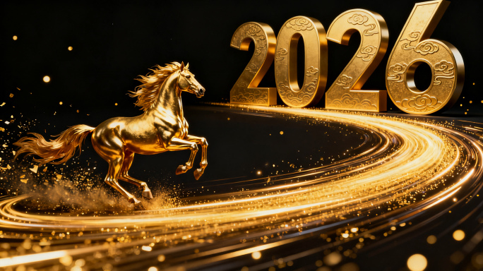 马年金色骏马万马奔腾马群金马马到成功奔马