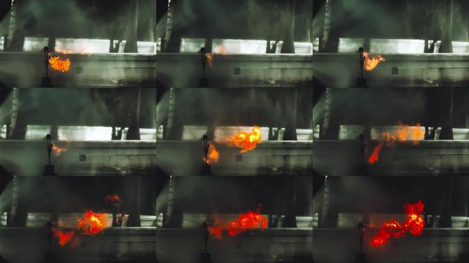 城市环境中浓烟和火焰中的激烈消防行动