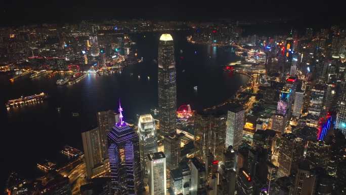 航拍香港维多利亚港夜景
