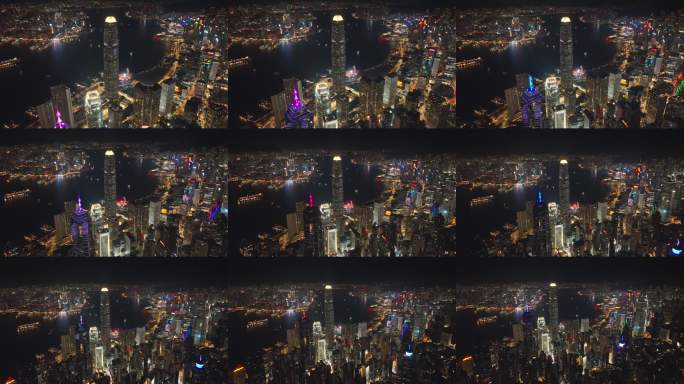 航拍香港维多利亚港夜景