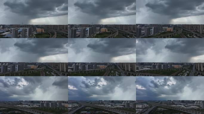 郑州东站附近乌云下的城市交通枢纽 高铁