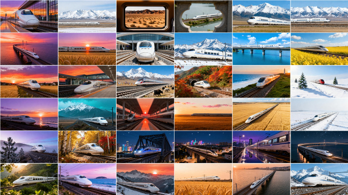 中国高铁动车列车和谐号复兴号铁路航拍高铁