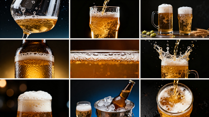 精酿啤酒 啤酒倒入杯中特写 冰镇啤酒