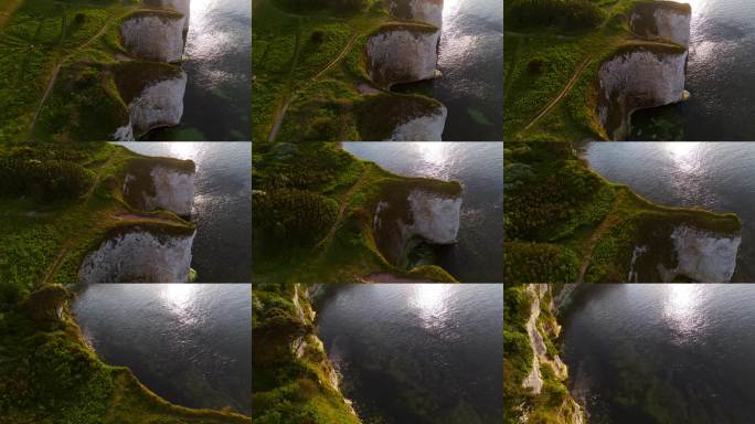 英格兰多塞特郡普尔贝克岛的老哈里岩石的鸟瞰图