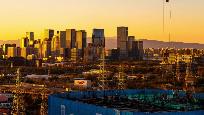 北京丽泽商务区与城市建设同框日转夜延时