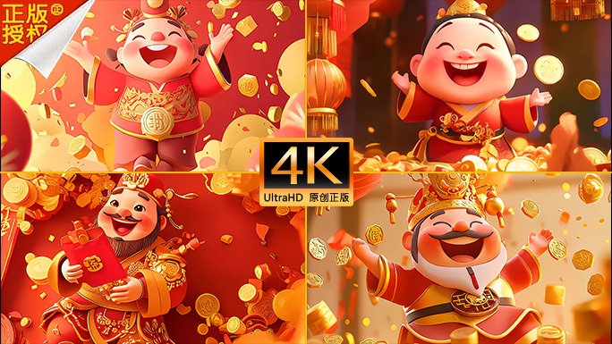 财神送福动画素材 新年红包发财金币特效