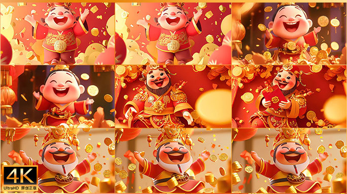 财神送福动画素材 新年红包发财金币特效