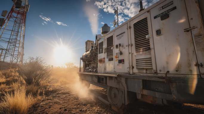 非洲草原上户外柴油发电机运行