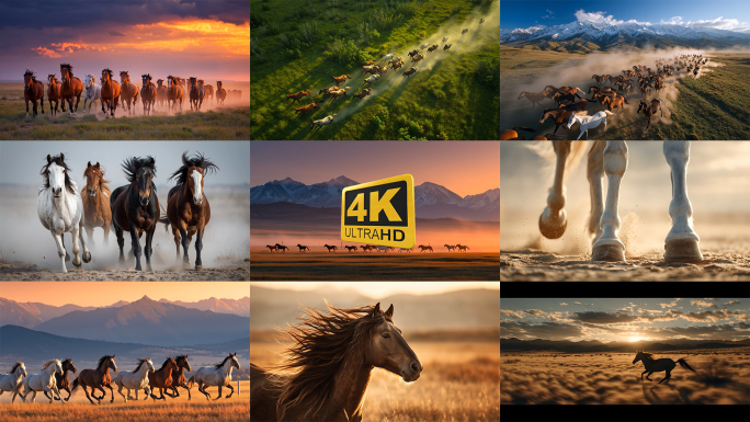 万马奔腾骏马奔跑草原风光自然景观