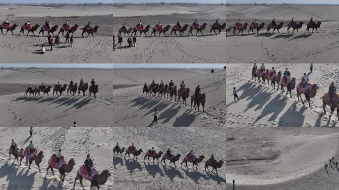 沙漠骑骆驼游客队伍