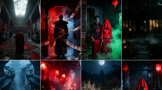 4k竖屏阴森中式恐怖古宅冥婚场景