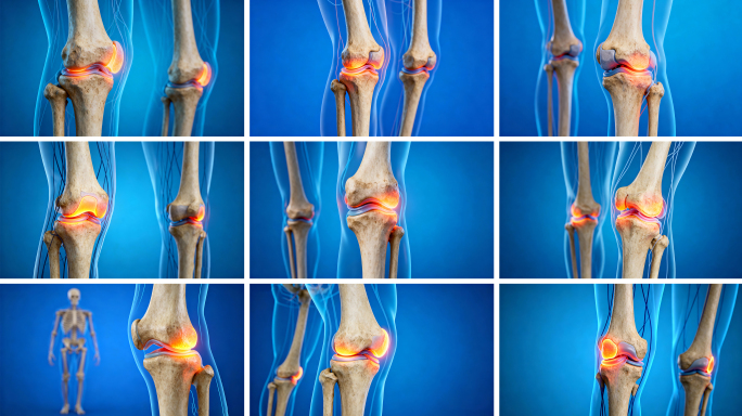 膝关节疼痛3D演示 骨骼关节炎症医疗动画