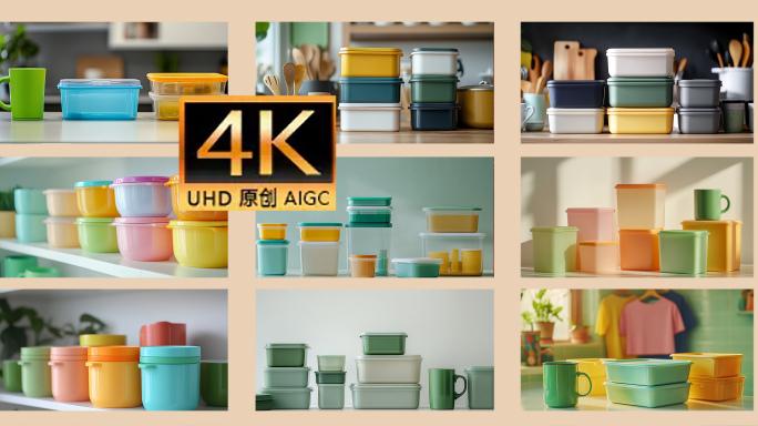 彩色保鲜盒收纳展示  厨房保鲜盒组合特写