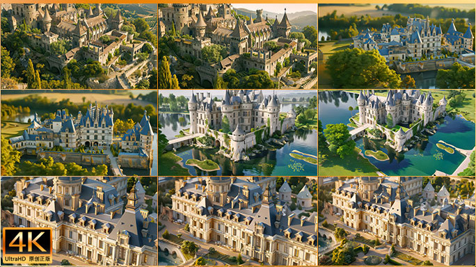 欧式城堡风光 童话城堡全景航拍AIGC