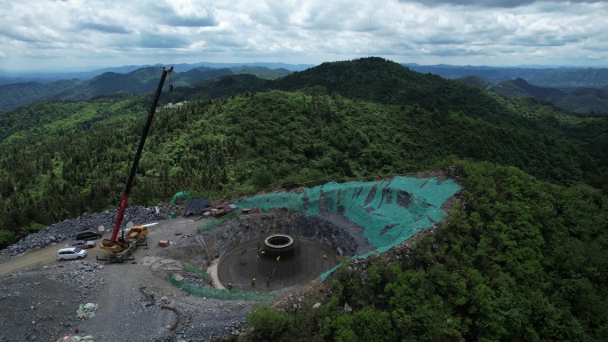 风电能源山顶风力发电建设实景航拍