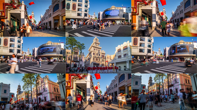 繁华商业街人流车流 中山 步行街