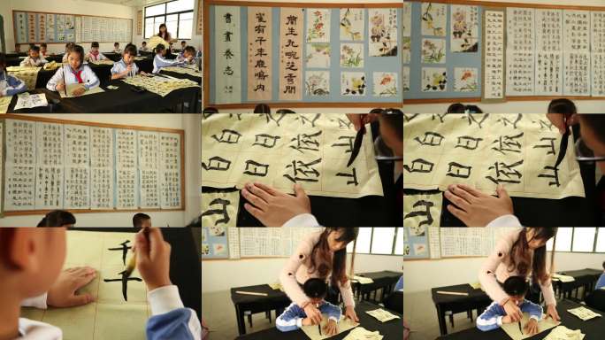 实拍学生上书法课
