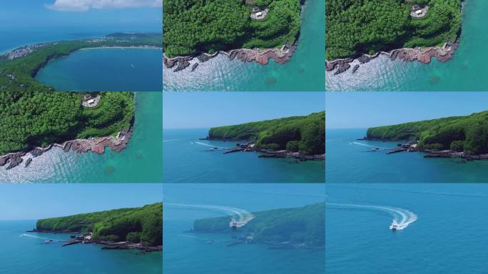 海岛航拍 蓝海绿林景观 涠洲岛