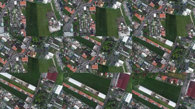 航拍巴厘岛城市农田交错景观