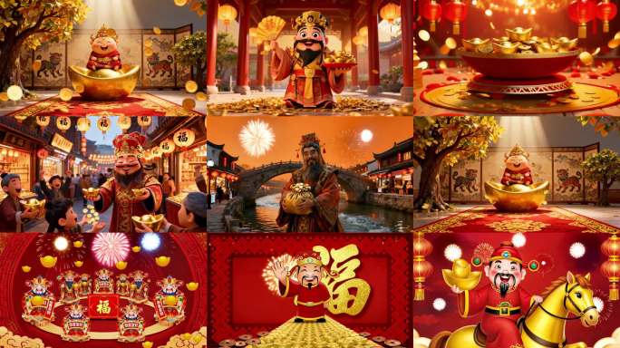喜庆春节金元宝素材财神送福新年动画