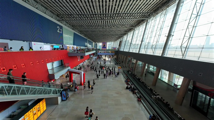 实拍琶洲展会大厅动态素材人流延时拍摄