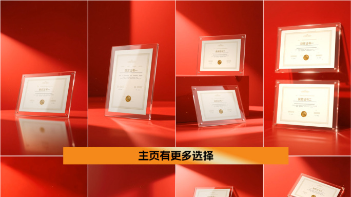 竖屏高端红色背景荣誉证书展示