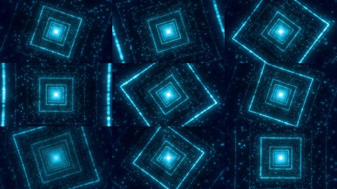 蓝色科技感发光方形粒子旋转动态背景