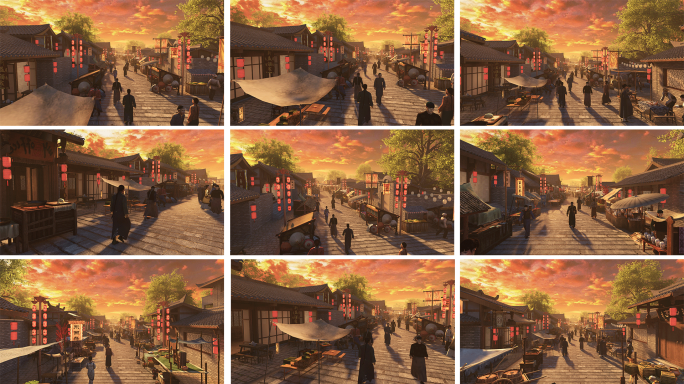 4K三维动画古代集市商业街