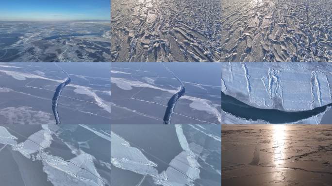 青海湖航拍冰封湖面美景