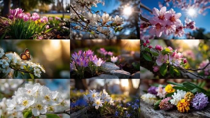 春日花开万物复苏冰消绒花鸟语花香