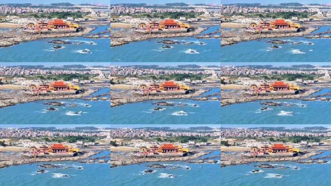 航拍福建泉州洛伽寺海边佛教寺院古建筑