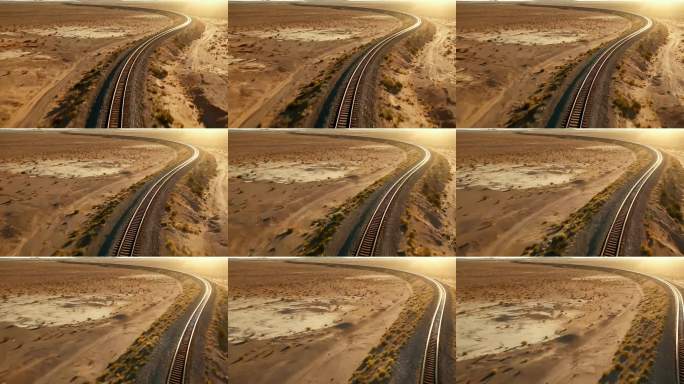 沙漠戈壁铁路航拍