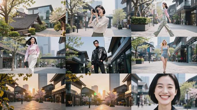 古风商业街人物漫步