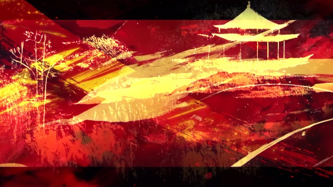 8k红金中国风国潮说唱水墨笔刷led