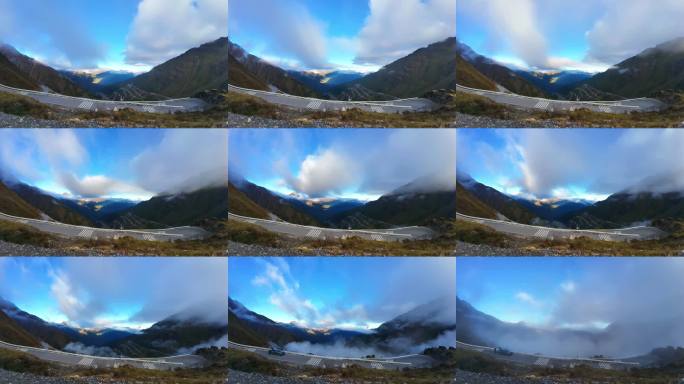 蜿蜒山路云雾缭绕延时