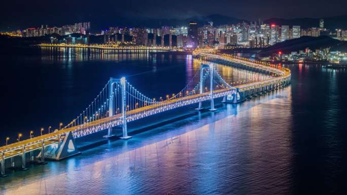 大连星海湾跨海大桥夜景航拍