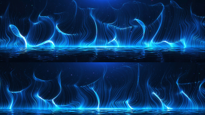 蓝色唯美粒子光线飘动舞台背景